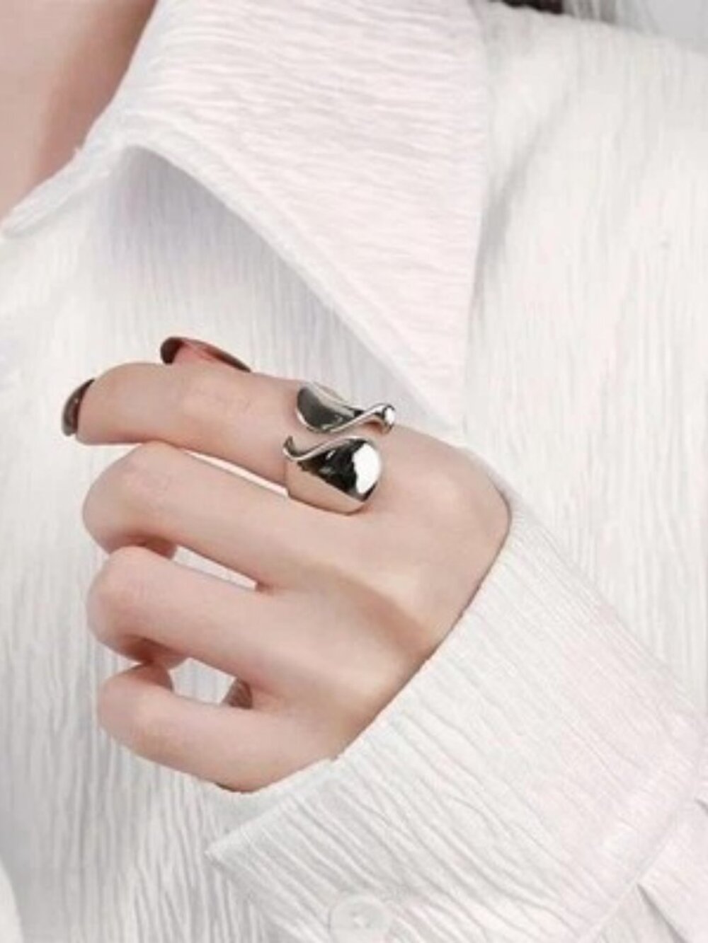 Sterling Silver Open Ring for Women Minimalist Adjustable - Picture 3 of 3